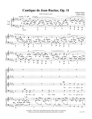 Cantique de Jean Racine, Op. 11
                                                                                                                                                                                                  Gabriel Fauré
                                                                             SATB with organ or piano
                                                                                                                                                                                                   (1845-1924)

             D D D DAndante
                         ®  Ž cantabile
          	 D E ¤        
           1                      m‹i 