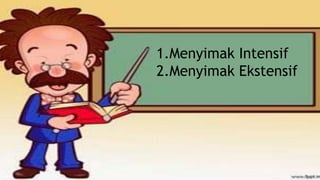 1.Menyimak Intensif
2.Menyimak Ekstensif
 