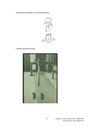 Cruciform susceptible to torsional buckling

Lateral-tosional buckling

17

Chapter1, MSc Lecture Note, 2004-2005
Professor SL Chan, HKPolyU

 
