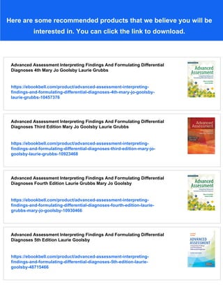 Advanced Assessmentinterpreting Findings And Formulating Different ...