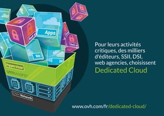 Pour leurs activités
critiques, des milliers
d'éditeurs, SSII, DSI,
web agencies, choisissent
Dedicated Cloud
www.ovh.com/fr/dedicated-cloud/
 