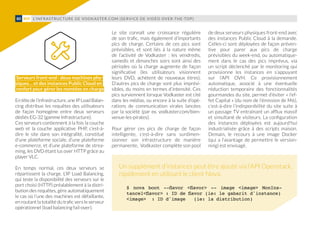 Serveurs front-end : deux machines phy-
siques… et des instances Public Cloud en
renfort pour gérer les montées en charge
En tête de l’infrastructure, une IP Load Balan-
cing distribue les requêtes des utilisateurs
de façon homogène entre deux serveurs
dédiés EG-32 (gamme Infrastructure).
Ces serveurs contiennent à la fois la couche
web et la couche applicative PHP, c’est-à-
dire le site dans son intégralité, constitué
d’une plateforme sociale, d’une plateforme
e-commerce, et d’une plateforme de strea-
ming, les DVD étant lus over HTTP grâce au
player VLC.
En temps normal, ces deux serveurs se
répartissent la charge. L’IP Load Balancing,
qui teste la disponibilité des serveurs sur le
port choisi (HTTP) préalablement à la distri-
bution des requêtes, gère automatiquement
le cas où l’une des machines est défaillante,
en routant la totalité du trafic vers le serveur
opérationnel (load balancing fail-over).
Le site connaît une croissance régulière
de son trafic, mais également d’importants
pics de charge. Certains de ces pics sont
prévisibles, et sont liés à la nature même
de l’activité de Vodkaster : les vendredis,
samedis et dimanches soirs sont ainsi des
périodes où la charge augmente de façon
significative (les utilisateurs visionnent
leurs DVD, achètent de nouveaux titres).
D’autres pics de charge sont plus imprévi-
sibles, du moins en termes d’intensité. Ces
pics surviennent lorsque Vodkaster est cité
dans les médias, ou encore à la suite d’opé-
rations de communication virales lancées
par la société (par ex. vodkaster.com/bien-
venue-les-pirates).
Pour gérer ces pics de charge de façon
intelligente, c’est-à-dire sans surdimen-
sionner son infrastructure de manière
permanente, Vodkaster complète son pool
de deux serveurs physiques front-end avec
des instances Public Cloud à la demande.
Celles-ci sont déployées de façon préven-
tive pour parer aux pics de charge
prévisibles du week-end, ou automatique-
ment dans le cas des pics imprévus, via
un script déclenché par le monitoring qui
provisionne les instances en s’appuyant
sur l’API OVH. Ce provisionnement
automatique, associé à une éventuelle
réduction temporaire des fonctionnalités
gourmandes du site, permet d’éviter « l’ef-
fet Capital » (du nom de l’émission de M6),
c’est-à-dire l’indisponibilité du site suite à
un passage TV entraînant un afflux massif
et simultané de visiteurs. La configuration
des instances déployées est aujourd'hui
industrialisée grâce à des scripts maison.
Demain, le recours à une image Docker
(qui a l’avantage de permettre le version-
ning) est envisagé.
L’INFRASTRUCTURE DE VODKASTER.COM (SERVICE DE VIDÉO OVER-THE-TOP)80 #09
Un supplément d'instances peut être ajouté via l'API Openstack,
rapidement en utilisant le client Nova.
$ nova boot --flavor flavor -- image image MonIns-
tance1flavor : ID de flavor (ie: le gabarit d'instance)
image : ID d'image (ie: la distribution)
 