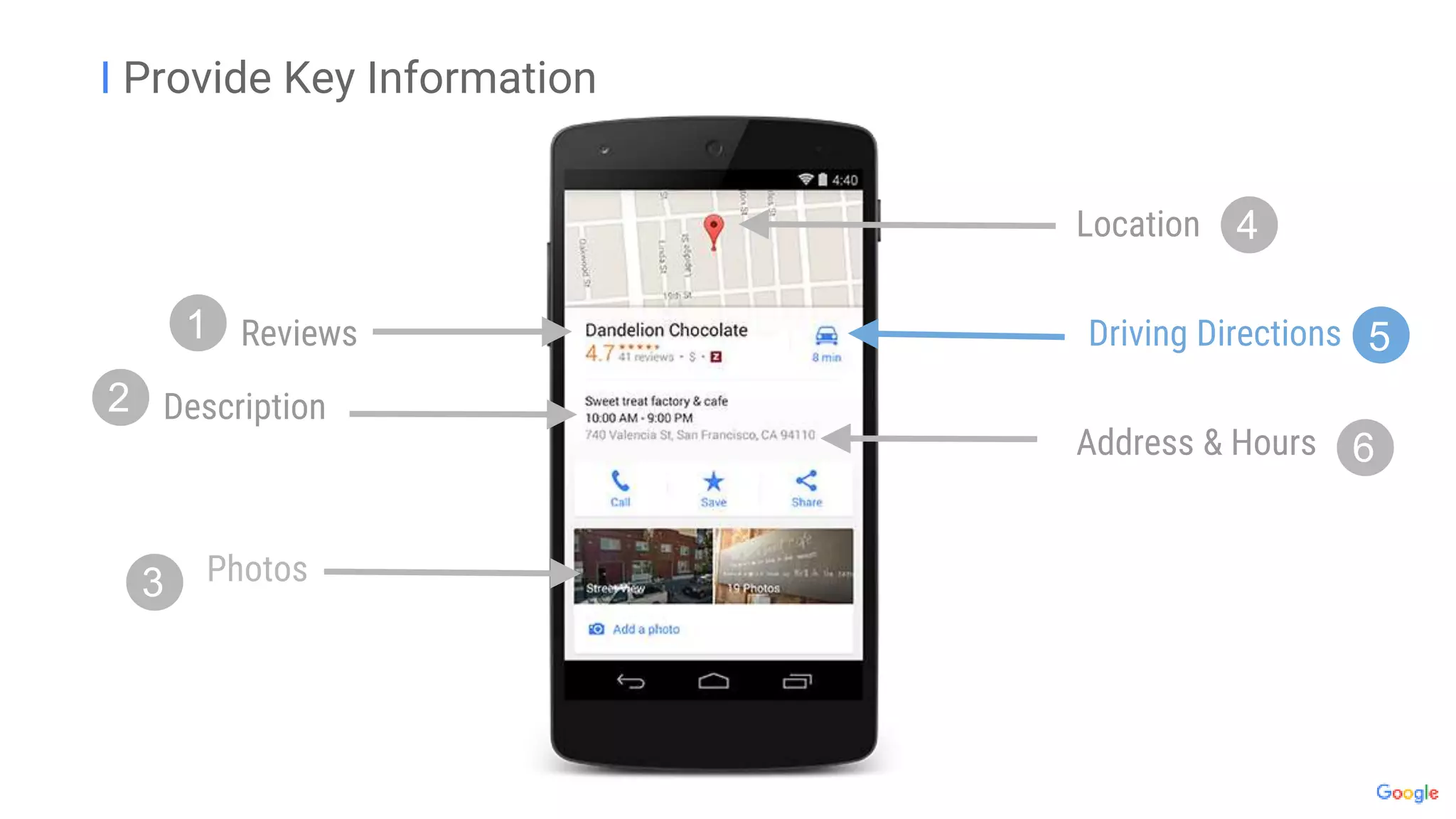 I Provide Key Information
Address & Hours
Location
Reviews Driving Directions
Description
Photos
1
2
3
4
5
6
 