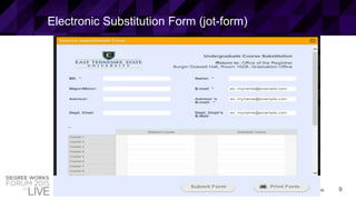 9© 2015 ELLUCIAN. CONFIDENTIAL & PROPRIETARY | Session ID: 12299
Electronic Substitution Form (jot-form)
 