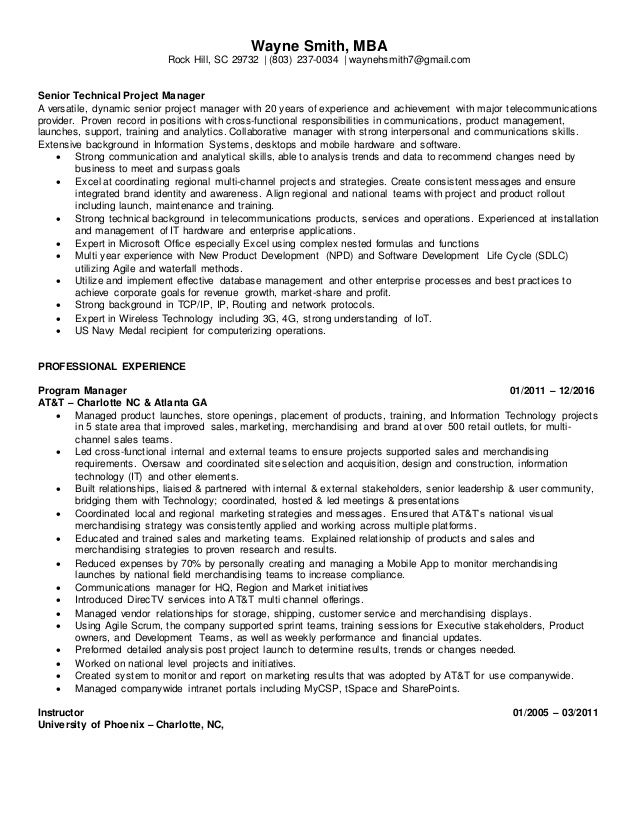 Wayne Smith Senior Technical Project Manager Resume