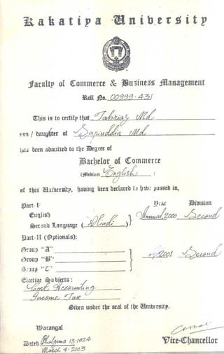 Degree Convocation Certificate