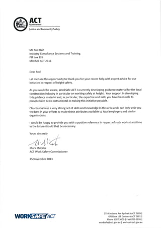 Letter - Rod Hart Industry Compliance