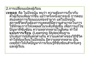 2.??????????????????????
?????? ??? ?????????? ????? ????????????????????
??????????????????????? ??????????????????????? ??????
???????????????????????????? ?????????????
?????????????????????????????????????????????
????????????????????????????????????? ?????????????
??????????????? ??????????????????? ??????
??????????? (Learning Styles)???????
??????????????????????? ???????????????????????
????????????????????????? ?????????????? ????
?????????????????????????????????????????????????????
???????????
 