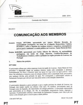 Comunicado de imprensa sobre Lourosa do PCP