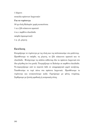243
1 λάχανο
ποικιλία πράσινων λαχανικών
Για το ντρέσινγκ
50 γρ ελιές Καλαμών χωρίς κουκούτσια
1 κ.σ. ξίδι κόκκινου κρασιού
4 κ.σ. παρθένο ελαιόλαδο
σκόρδο (προαιρετικό)
1 κ. γλ. ρίγανη
Εκτέλεση
Ετοιμάζουμε το ντρέσινγκ με τις ελιές και τις πολτοποιούμε στο μπλέντερ.
Προσθέτουμε το σκόρδο, τη ρίγανη, το ξίδι κόκκινου κρασιού και το
ελαιόλαδο. Φτιάχνουμε τη σαλάτα κόβοντας όλα τα πράσινα λαχανικά στο
ίδιο μέγεθος (σε ένα μπολ). Τσιγαρίζουμε το Χαλούμι σε παρθένο ελαιόλαδο.
Τo στραγγίζουμε από το περιττό λάδι σε απορροφητικό χαρτί κουζίνας.
Τοποθετούμε το τυρί πάνω στα πράσινα λαχανικά. Προσθέτουμε το
ντρέσινγκ και ανακατεύουμε καλά. Γαρνίρουμε με φέτες ντομάτας.
Σερβίρουμε με ζεστές αραβικές ή κυπριακές πίτες.
 