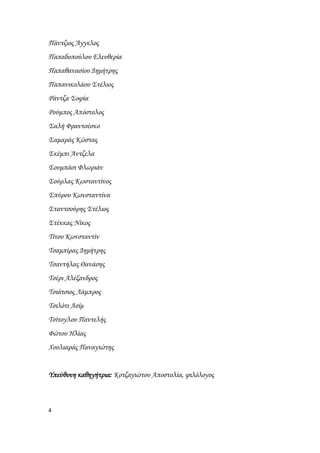 4
Πάντζιος Άγγελος
Παπαδοπούλου Ελευθερία
Παπαθανασίου Δημήτρης
Παπανικολάου Στέλιος
Ράντζα Σοφία
Ρούμπος Απόστολος
Σαλή Φραντσέσκο
Σαμαράς Κώστας
Σκέμπι Άντζελα
Σουμπάσι Φλωριάν
Σούρλας Κωσταντίνος
Σπύρου Κωνσταντίνα
Σταντσούρης Στέλιος
Στέκκας Νίκος
Τίτου Κωνσταντίν
Τσαμπίρας Δημήτρης
Τσαντήλας Θανάσης
Τσέρι Αλέξανδρος
Τσιάτσιος Λάμπρος
Τσιλότι Ασίμ
Τσίτογλου Παντελής
Φώτου Ηλίας
Χουλιαράς Παναγιώτης
Υπεύθυνη καθηγήτρια: Κοτζαγιώτου Αποστολία, φιλόλογος
 