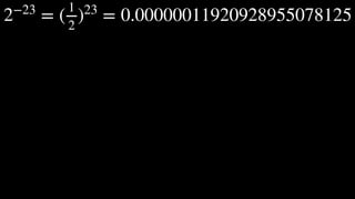 2−23
= (
1
2
)23
= 0.00000011920928955078125
 