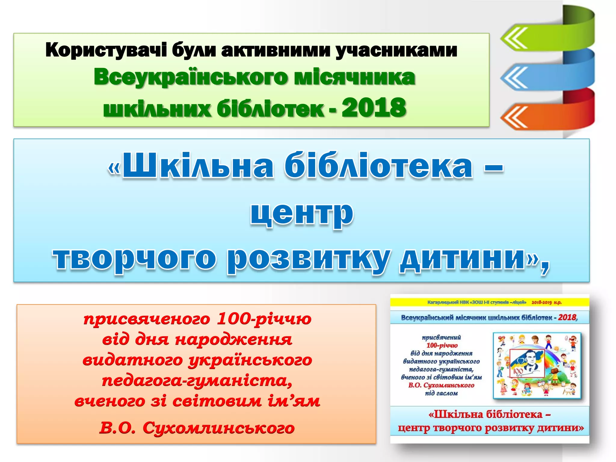 Користувачі були активними учасниками
Всеукраїнського місячника
шкільних бібліотек - 2018
 