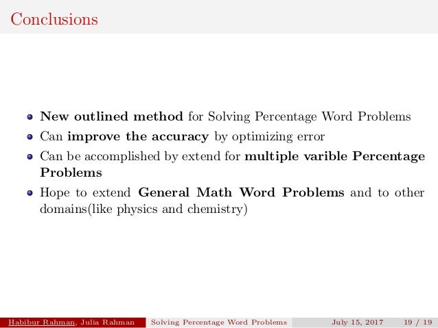Learning To Solve Percentage Word Problems By Parsing Into Equations Learning to solve percentage word problems by parsing into equations