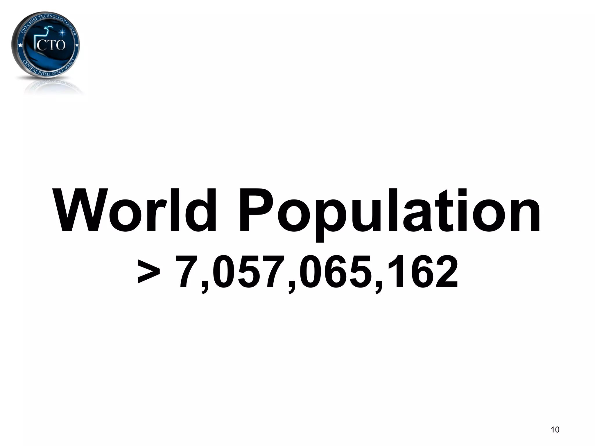 World Population
  > 7,057,065,162


                    10
 