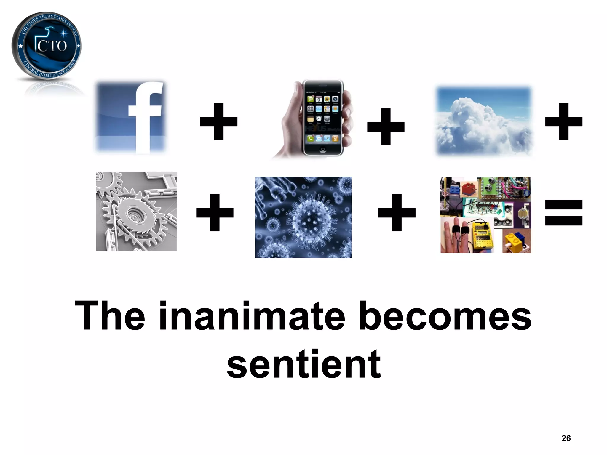 +       +          +
     +       +          =
The inanimate becomes
       sentient
                        26
 