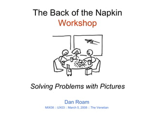 The Back of the Napkin
      Workshop




Solving Problems with Pictures

                  Dan Roam
    MIX08 :: UX03 :: March 5, 2008 :: The Venetian
 