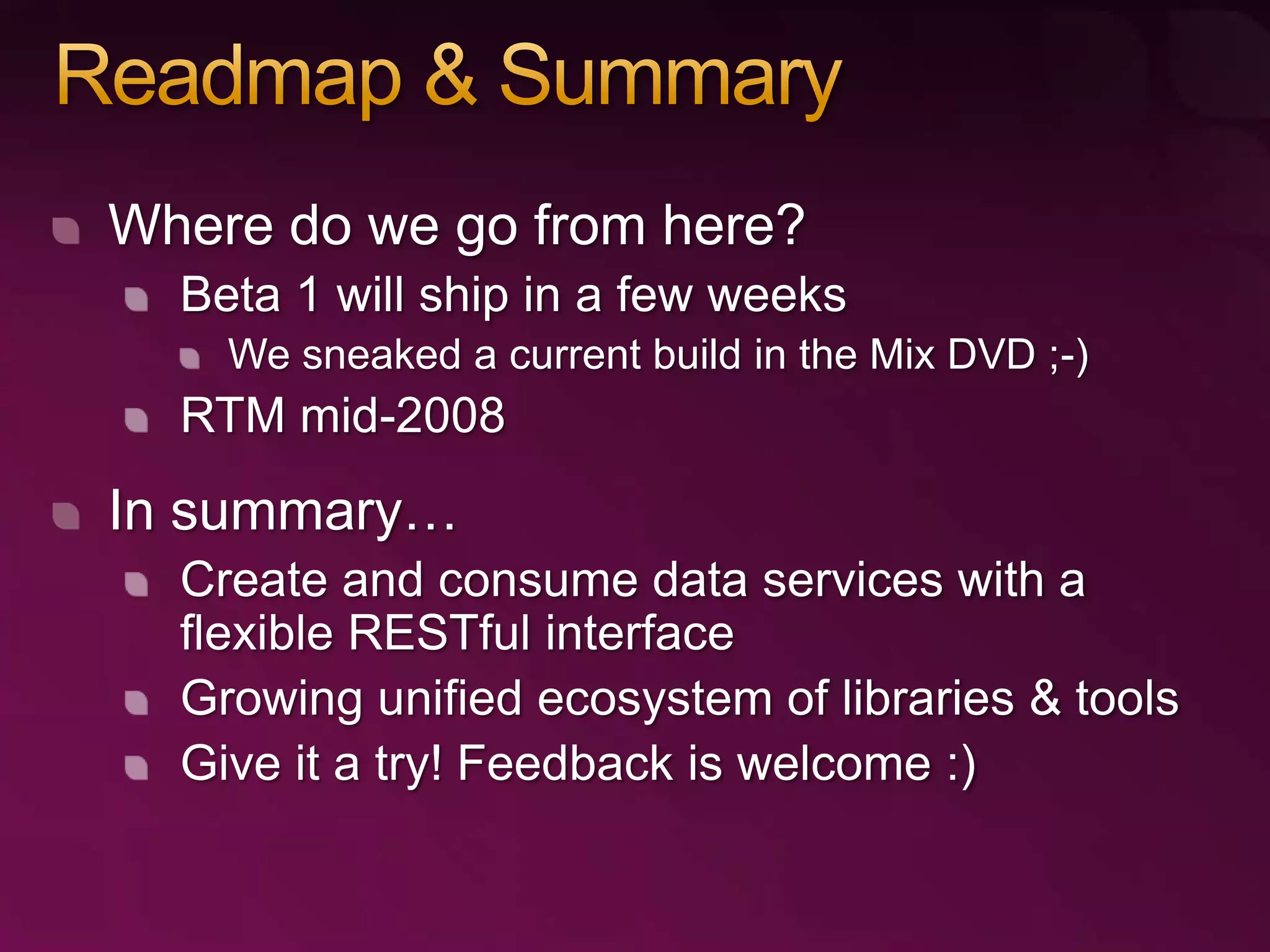 RESTful Data Services with the ADO.NET Data Services Framework