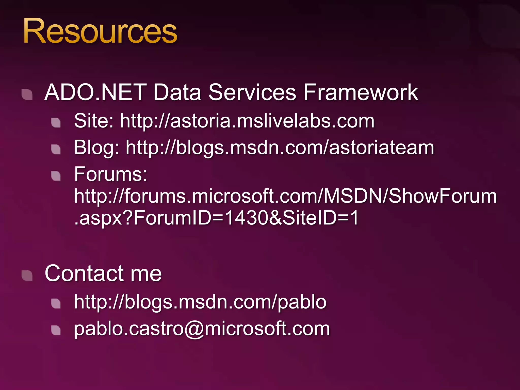 RESTful Data Services with the ADO.NET Data Services Framework