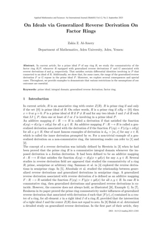 On Ideals via Generalized Reverse Derivation On Factor Rings Author | PDF