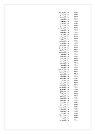 2651.‫حريمص‬ ‫كاظم‬ ‫جواد‬
2652.‫حسن‬ ‫كاظم‬ ‫جواد‬
2653.‫حسن‬ ‫كاظم‬ ‫جواد‬
2654.‫حسن‬ ‫كاظم‬ ‫جواد‬
2655.‫حسون‬ ‫كاظم‬ ‫جواد‬
2656.‫حسون‬ ‫كاظم‬ ‫جواد‬
2657.‫حسين‬ ‫كاظم‬ ‫جواد‬
2658.‫حلواص‬ ‫كاظم‬ ‫جواد‬
2659.‫حمزه‬ ‫كاظم‬ ‫جواد‬
2661.‫حميد‬ ‫كاظم‬ ‫جواد‬
2661.‫دنيف‬ ‫كاظم‬ ‫جواد‬
2662.‫رحيم‬ ‫كاظم‬ ‫جواد‬
2663.‫زاير‬ ‫كاظم‬ ‫جواد‬
2664.‫ساجت‬ ‫كاظم‬ ‫جواد‬
2665.‫سوادي‬ ‫كاظم‬ ‫جواد‬
2666.‫شدهان‬ ‫كاظم‬ ‫جواد‬
2667.‫شمران‬ ‫كاظم‬ ‫جواد‬
2668.‫شوقي‬ ‫كاظم‬ ‫جواد‬
2669.‫صاحب‬ ‫كاظم‬ ‫جواد‬
2671.‫صبر‬ ‫كاظم‬ ‫جواد‬
2671.‫طارش‬ ‫كاظم‬ ‫جواد‬
2672.‫طاهر‬ ‫كاظم‬ ‫جواد‬
2673.‫عباس‬ ‫كاظم‬ ‫جواد‬
2674.‫عباس‬ ‫كاظم‬ ‫جواد‬
2675.‫عبد‬ ‫كاظم‬ ‫جواد‬
2676.‫عبد‬ ‫كاظم‬ ‫جواد‬
2677.‫عبدالحسن‬ ‫كاظم‬ ‫جواد‬
2678.‫عبدزيد‬ ‫كاظم‬ ‫جواد‬
2679.‫عطيه‬ ‫كاظم‬ ‫جواد‬
2681.‫عكال‬ ‫كاظم‬ ‫جواد‬
2681.‫عكله‬ ‫كاظم‬ ‫جواد‬
2682.‫ع‬ ‫كاظم‬ ‫جواد‬‫لي‬
2683.‫علي‬ ‫كاظم‬ ‫جواد‬
2684.‫عيدان‬ ‫كاظم‬ ‫جواد‬
2685.‫فرهود‬ ‫كاظم‬ ‫جواد‬
2686.‫فزاع‬ ‫كاظم‬ ‫جواد‬
2687.‫كاطع‬ ‫كاظم‬ ‫جواد‬
2688.‫كلف‬ ‫كاظم‬ ‫جواد‬
2689.‫لعيبي‬ ‫كاظم‬ ‫جواد‬
2691.‫محمد‬ ‫كاظم‬ ‫جواد‬
2691.‫محمد‬ ‫كاظم‬ ‫جواد‬
2692.‫مرزه‬ ‫كاظم‬ ‫جواد‬
2693.‫مزبان‬ ‫كاظم‬ ‫جواد‬
2694.‫مسيجد‬ ‫كاظم‬ ‫جواد‬
2695.‫مطرود‬ ‫كاظم‬ ‫جواد‬
2696.‫منشد‬ ‫كاظم‬ ‫جواد‬
2697.‫مهاوي‬ ‫كاظم‬ ‫جواد‬
2698.‫مهذال‬ ‫كاظم‬ ‫جواد‬
2699.‫نعمه‬ ‫كاظم‬ ‫جواد‬
2711.‫هويدي‬ ‫كاظم‬ ‫جواد‬
 