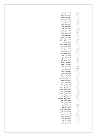 351.‫عبيد‬ ‫حمزه‬ ‫احمد‬
352.‫علوان‬ ‫حمزه‬ ‫احمد‬
353.‫محمد‬ ‫حمزه‬ ‫احمد‬
354.‫مزعل‬ ‫حمزه‬ ‫احمد‬
355.‫نعمه‬ ‫حمزه‬ ‫احمد‬
356.‫طعمه‬ ‫حمود‬ ‫احمد‬
357.‫شاكر‬ ‫حميد‬ ‫احمد‬
358.‫عبدزيد‬ ‫حميد‬ ‫احمد‬
359.‫عبدزيد‬ ‫حميد‬ ‫احمد‬
361.‫غازي‬ ‫حميد‬ ‫احمد‬
361.‫كريم‬ ‫حميد‬ ‫احمد‬
362.‫عبدعلي‬ ‫حنون‬ ‫احمد‬
363.‫شفليج‬ ‫حياوي‬ ‫احمد‬
364.‫نعمه‬ ‫خالد‬ ‫احمد‬
365.‫عبـاس‬ ‫خضـير‬ ‫احمـد‬
366.‫غالي‬ ‫خضير‬ ‫احمد‬
367.‫كحط‬ ‫خضير‬ ‫احمد‬
368.‫احمد‬‫خطار‬ ‫خفيف‬
369.‫عبد‬ ‫خليبص‬ ‫احمد‬
371.‫غافل‬ ‫خليل‬ ‫احمد‬
371.‫والي‬ ‫خليل‬ ‫احمد‬
372.‫علي‬ ‫خيري‬ ‫احمد‬
373.‫كريم‬ ‫خيري‬ ‫احمد‬
374.‫خضير‬ ‫خيون‬ ‫احمد‬
375.‫كاظم‬ ‫داخل‬ ‫احمد‬
376.‫محمد‬ ‫دخن‬ ‫احمد‬
377.‫عبيد‬ ‫دعون‬ ‫احمد‬
378.‫مشاي‬ ‫ديدي‬ ‫احمد‬
379.‫مدلول‬ ‫راتب‬ ‫احمد‬
381.‫شمخي‬ ‫راجح‬ ‫احمد‬
381.‫محمد‬ ‫راجي‬ ‫احمد‬
382.‫مهدي‬ ‫راشد‬ ‫احمد‬
383.‫تايه‬ ‫راضي‬ ‫احمد‬
384.‫حاجم‬ ‫راضي‬ ‫احمد‬
385.‫حميدي‬ ‫راضي‬ ‫احمد‬
386.‫شاني‬ ‫راضي‬ ‫احمد‬
387.‫عباوي‬ ‫راضي‬ ‫احمد‬
388.‫عبد‬ ‫راضي‬ ‫احمد‬
389.‫عبدالساده‬ ‫راضي‬ ‫احمد‬
391.‫عبيد‬ ‫راضي‬ ‫احمد‬
391.‫عبيد‬ ‫راضي‬ ‫احمد‬
392.‫بدر‬ ‫راغب‬ ‫احمد‬
393.‫جبر‬ ‫راهي‬ ‫احمد‬
394.‫جدعان‬ ‫رحمان‬ ‫احمد‬
395.‫عزيز‬ ‫رحمان‬ ‫احمد‬
396.‫جريو‬ ‫رحيم‬ ‫احمد‬
397.‫سلمان‬ ‫رحيم‬ ‫احمد‬
398.‫شاكر‬ ‫رحيم‬ ‫احمد‬
399.‫عبد‬ ‫رحيم‬ ‫احمد‬
411.‫عبود‬ ‫رحيم‬ ‫احمد‬
 