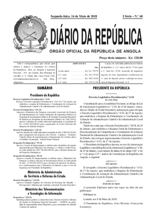 Decreto Presidencial nº 4-18 Delimitação e Coordenação de Actuação da Aministração Central e Local