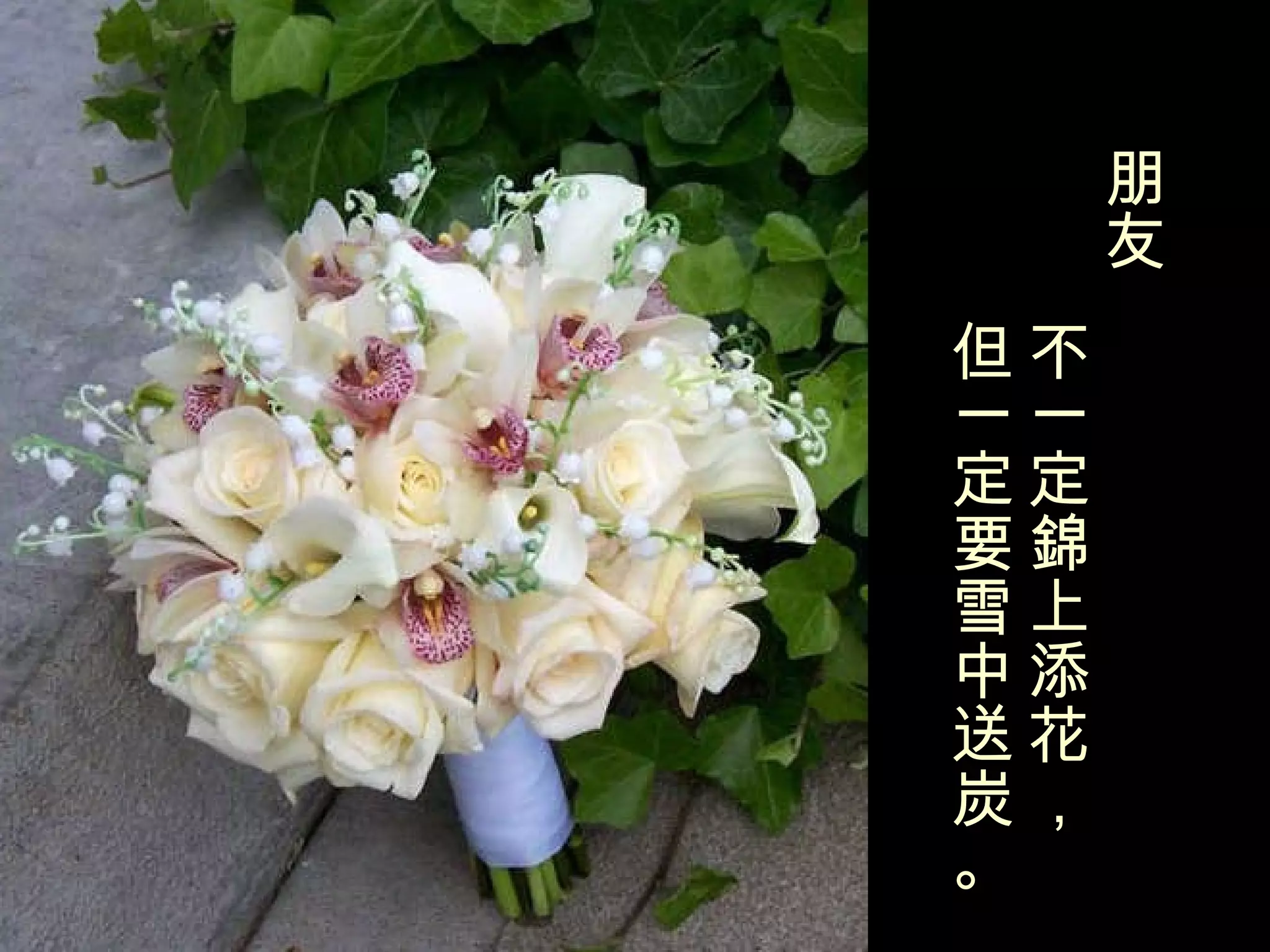 朋友 不一定錦上添花， 但一定要雪中送炭。 