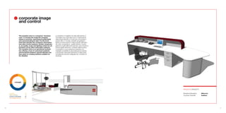 1     corporate image
                    and control


                    The reception area is a company’s “business           la reception è il biglietto da visita dell’azienda, è
                    card”. It conveys the image the company               l’immagine che vuole dare di sè, è l’espressione
                    wishes to promote, expressing its philosophy          della propria filosofia e il modo per comunicare il
                    and communicating its style. It is the focal          proprio stile. E’ il nucleo centrale che gestisce i
                    point that operates the company’s information         sistemi di informazione e videocontrollo dell’azien-
                    and video-control systems: climate, temperatu-        da: clima, temperatura , qualità dell’aria, musica,
                    re, air quality, music and lighting control are all   gestione e livelli delle fonti luminose, sono funzioni e
                    functions run by office automation software.          scenari gestiti attraverso i software della burotica.
                    The reception area is an operational worksta-         la reception è una postazione operativa con
                    tion offering a host of customized aesthetic          molteplici possibilità di personalizzazione estetica
                    and functional solutions: special attention has       e funzionale: particolare attenzione è stata posta
                    been given to creating solutions suitable for         nel realizzare soluzioni adeguate per i portatori di
                    the disabled.                                         handicap.




             concept



                                                                                                                                     PROduCTs PROdOTTI

     socialize               25                                                                                                      Reception/Reception   welcome
     team working             5                                                                                                      Couches/ divanetti    Inattesa
     produce individually    40
     knowledge sharing       30




16                                                                                                                                                                    17
 