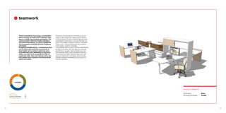 9     teamwork



                     These workstations encourage concentration       Postazioni che permettono di favorire la concen-
                     when carrying out tasks and, if required, mee-   trazione nello svolgimento delle proprie mansioni
                     ting in a nimble way to share information. The   e, all’occorrenza, riunirsi in maniera agile per poter
                     central socket is ideal for hosting individual   condividere le informazioni. la spina centrale con-
                     and team workstations, as well as equipment      sente di accogliere postazioni di lavoro -individuali
                     and accessories including screens, partitions    e team work-, oltre ad attrezzature ed accessori
                     and lamps.                                       come screen, schermi e lampade.
                     A highly accessible plinth, a compartment that   l’accessibilità dello zoccolo e del vano elettrificabile
                     can be fitted with electrical connections at     ad altezza scrivania, oltre alla salita cavi verticale,
                     desk height, and a vertical cable riser provi-   permettono una agile e veloce distribuzione dei
                     de nimble and quick distribution of electrical   cavi corrente e dati a tutte le postazioni di lavoro.
                     cables and data to all workstations. with an     I componenti del team, grazie all’ergonomia del
                     ergonomic table, their own laptops and a cen-    tavolo ed utilizzando il loro laptop ed un monitor
                     tral monitor, team members can interactively     centrale, possono condividere le informazioni in
                     share information.                               maniera interattiva.




             concept



                                                                                                                                 PROduCTs PROdOTTI

     socialize                5                                                                                                  spine/spina            more
     team working            30                                                                                                  Tecnology/Tecnologia   fidelity
     produce individually    30
     knowledge sharing       35




32                                                                                                                                                                 33
 