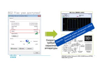 802.11ac уже доступен!
40256QAM требует большого SNR (25dB больше BPSK)
48dB SNR для 4ПП
Канал 80МГц
Скорость
требует
серьезной
аппаратуры
 
