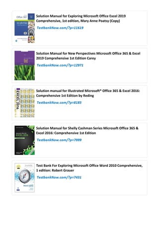 Comprehensive Test Bank for Microsoft Office Excel 2016 Mastery | PDF