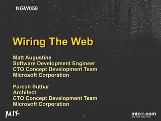 Wiring The Web Matt Augustine Software Development Engineer CTO Concept Development Team Microsoft Corporation Paresh Suthar Architect CTO Concept Development Team Microsoft Corporation NGW058 