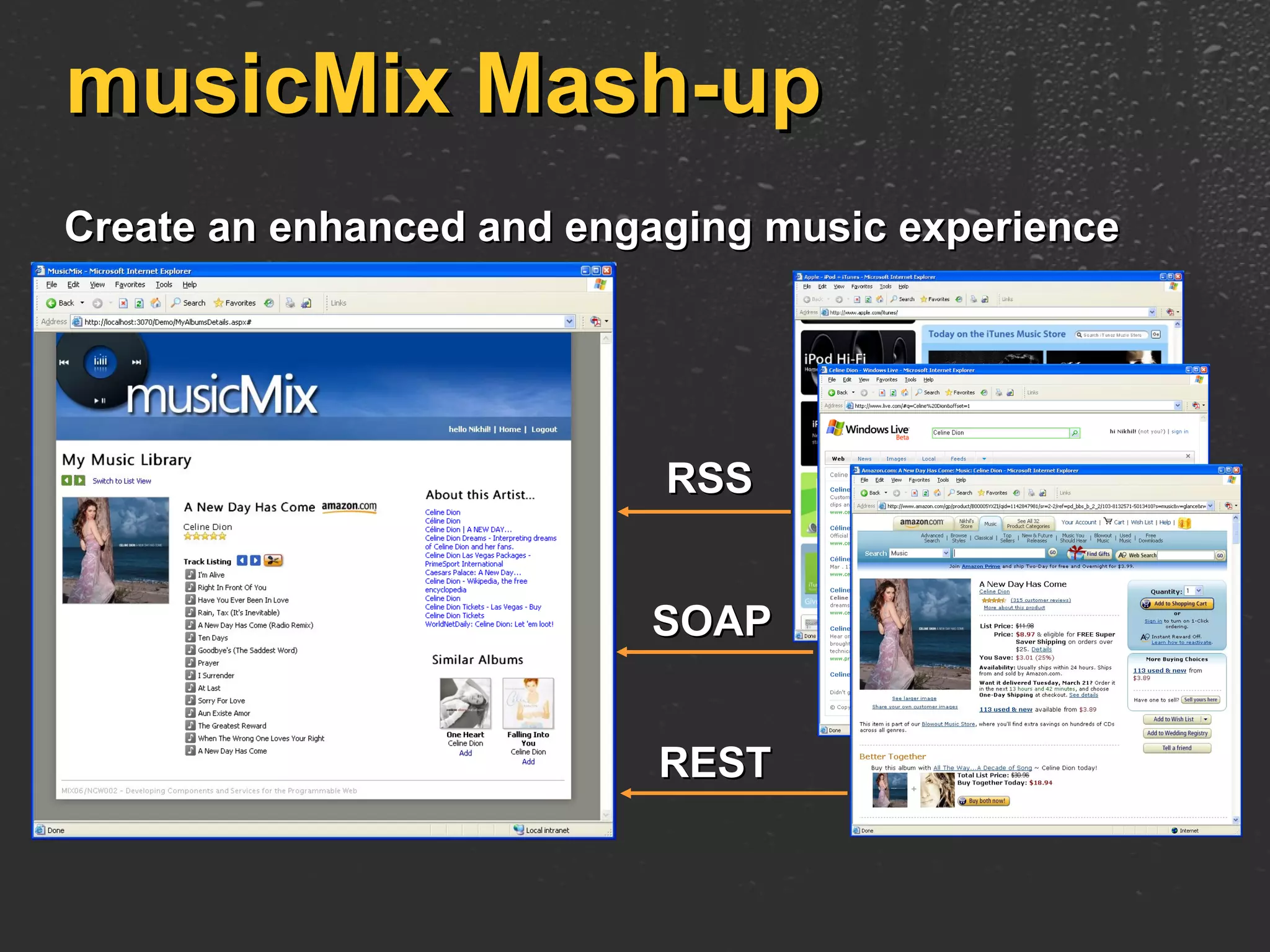 musicMix Mash-up Create an enhanced and engaging music experience RSS SOAP REST 