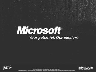 © 2006 Microsoft Corporation. All rights reserved. This presentation is for informational purposes only. Microsoft makes no warranties, express or implied, in this summary. 