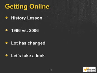 Getting Online History Lesson 1996 vs. 2006 Lot has changed Let’s take a look 
