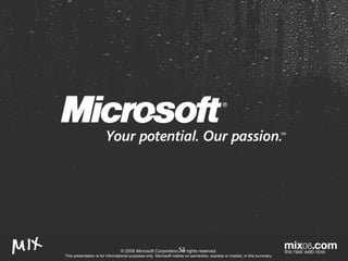 © 2006 Microsoft Corporation. All rights reserved. This presentation is for informational purposes only. Microsoft makes no warranties, express or implied, in this summary. 