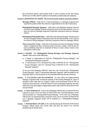 Return Service Program Ordinance Ordinance Granting Service Benefits/Incentives to All Punong Barangay ...