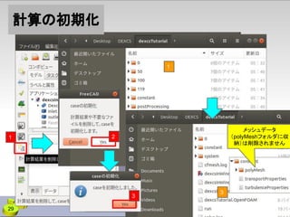 計算の初期化
29
1 2
3
1
3
メッシュデータ
（polyMeshフォルダに収
納）は削除されません
 
