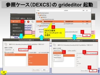 参照ケース（DEXCS）の grideditor 起動
48
1
2
DEXCS標準
チュートリアルケース
を選択
3
4
5 6
7
 