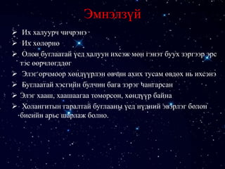 Эмнэлзүй
 Их халуурч чичрэнэ
 Их хөлөрнө
 Олон буглаатай үед халуун ихсэж мөн гэнэт буух зэргээр эрс
тэс өөрчлөгддөг
 Элэг орчмоор хөндүүрлэн өвчин ахих тусам өвдөх нь ихсэнэ
 Буглаатай хэсгийн булчин бага зэрэг чангарсан
 Элэг хааш, хаашаагаа томорсон, хөндүүр байна
 Холангитын гаралтай буглааны үед нүдний эвэрлэг болон
биеийн арьс шарлаж болно.
 