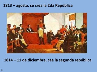 1813 – agosto, se crea la 2da República
1814 – 11 de diciembre, cae la segunda república
N
 