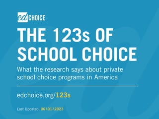 THE 123s OF
SCHOOL CHOICE
What the research says about private
school choice programs in America
edchoice.org/123s
Last Updated: 06 / 01 / 2023
 