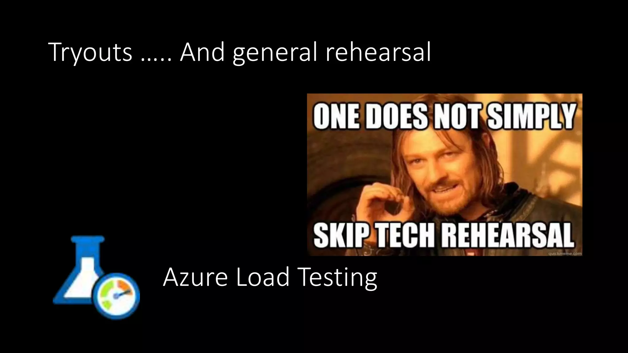 Tryouts ….. And general rehearsal
Azure Load Testing
 