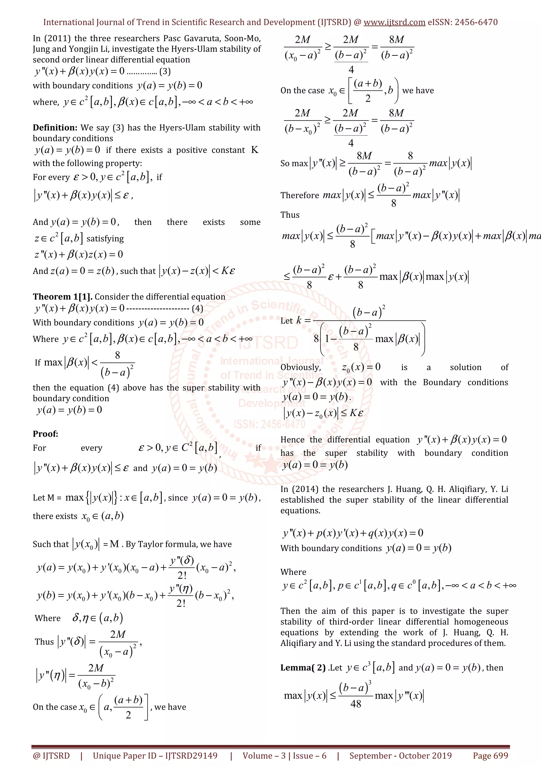 The Super Stability of Third Order Linear Ordinary Differential ...