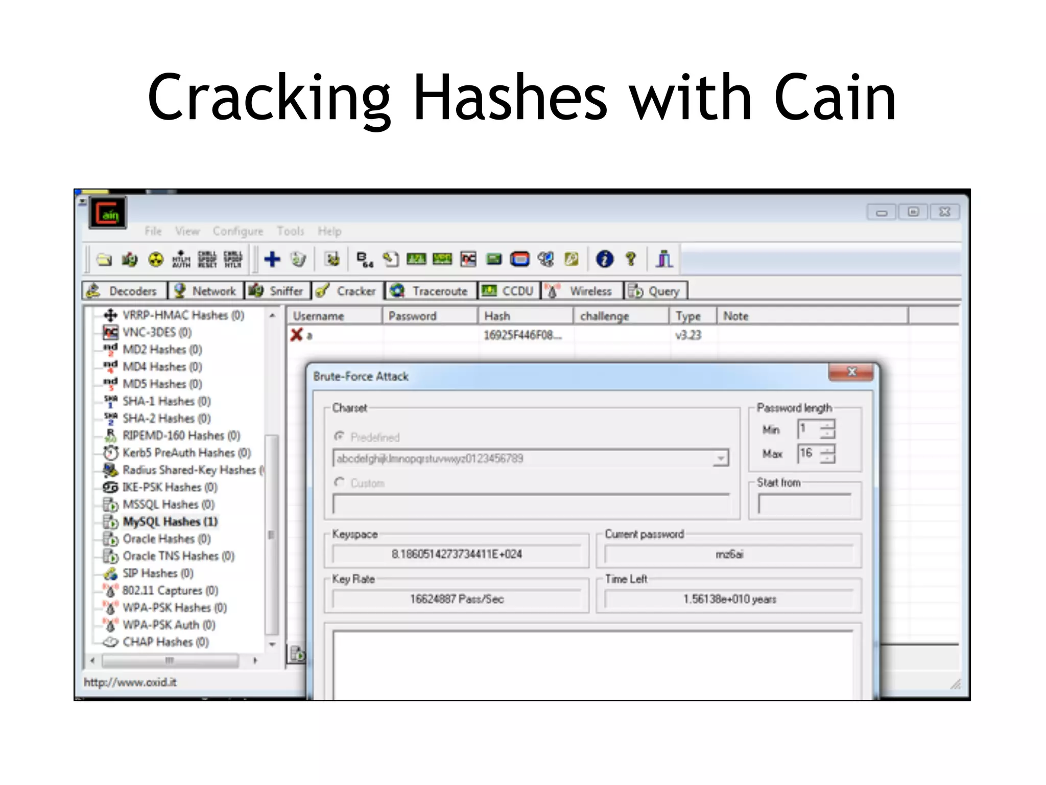 Cracking Hashes with Cain
 