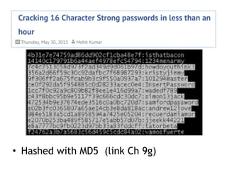 • Hashed with MD5 (link Ch 9g)
 