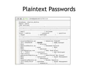 Plaintext Passwords
 