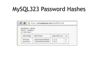 MySQL323 Password Hashes
 