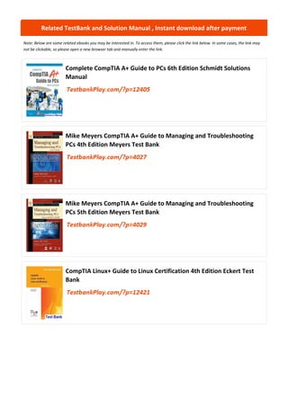 Complete CompTIA A+ Guide to PCs 6th Edition Test Bank and Solutions | PDF